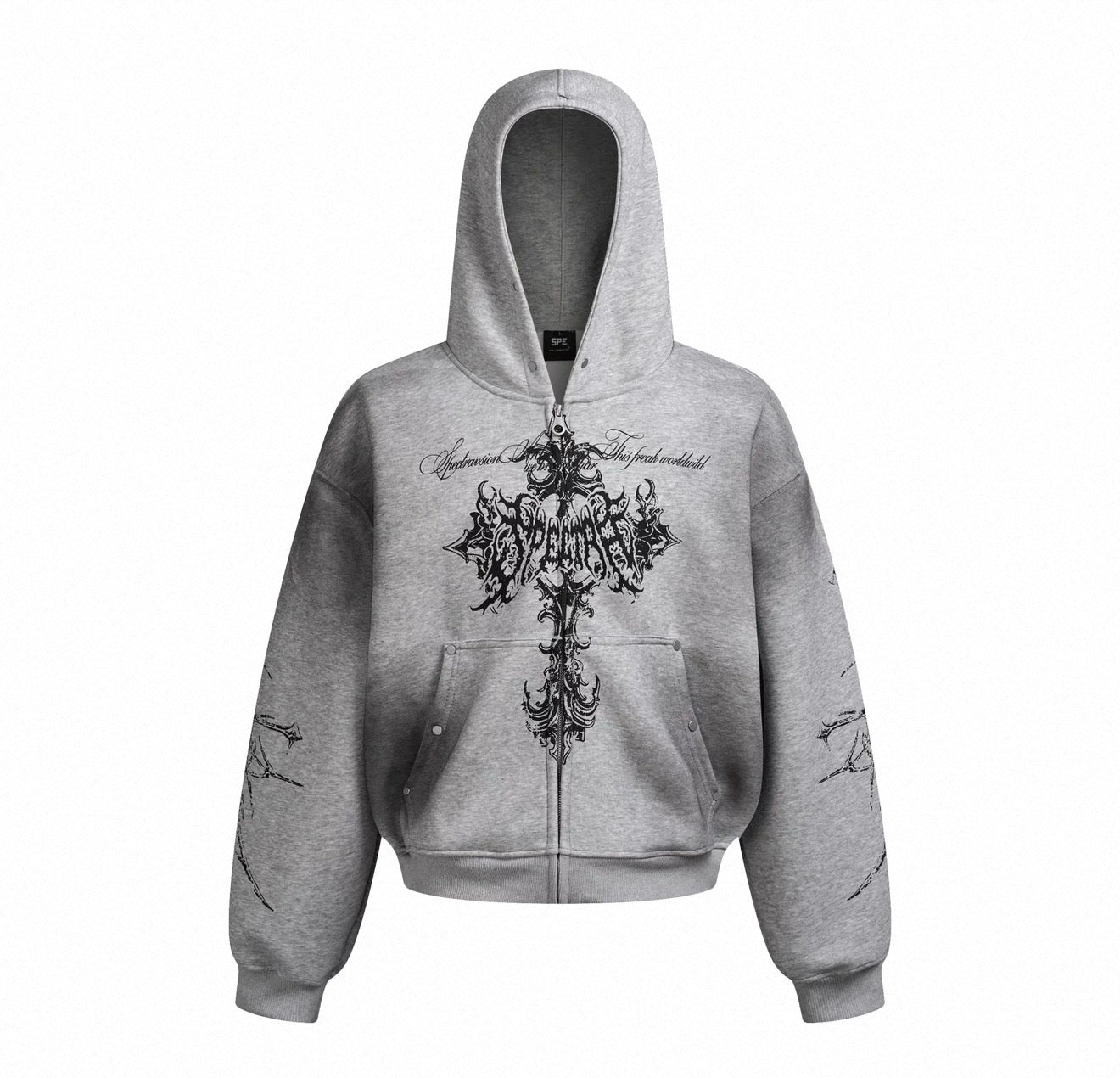 Y2K Gothic Cross Zip Hoodie