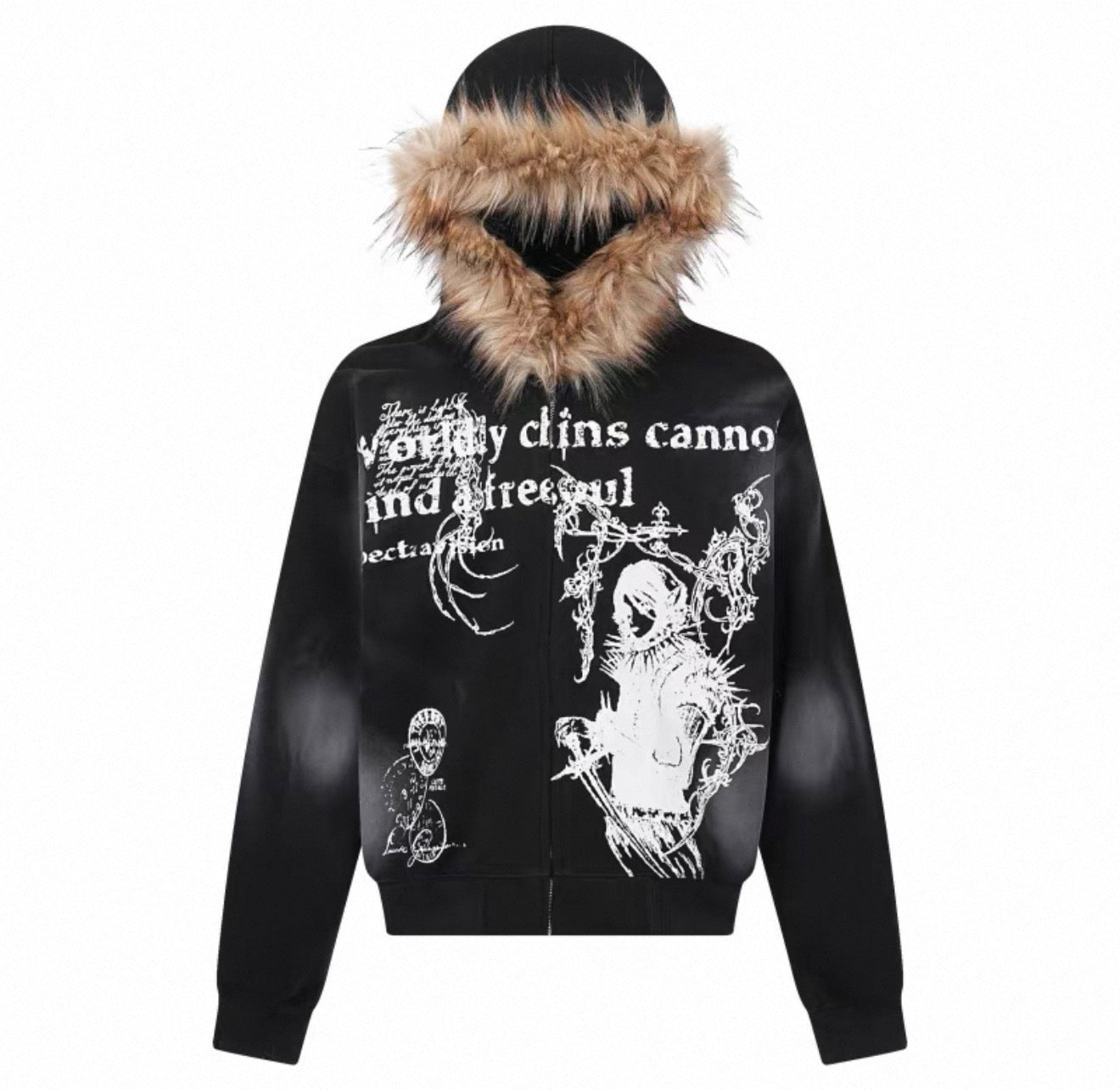 Lost Division Gothic Fur Zip Hoodie