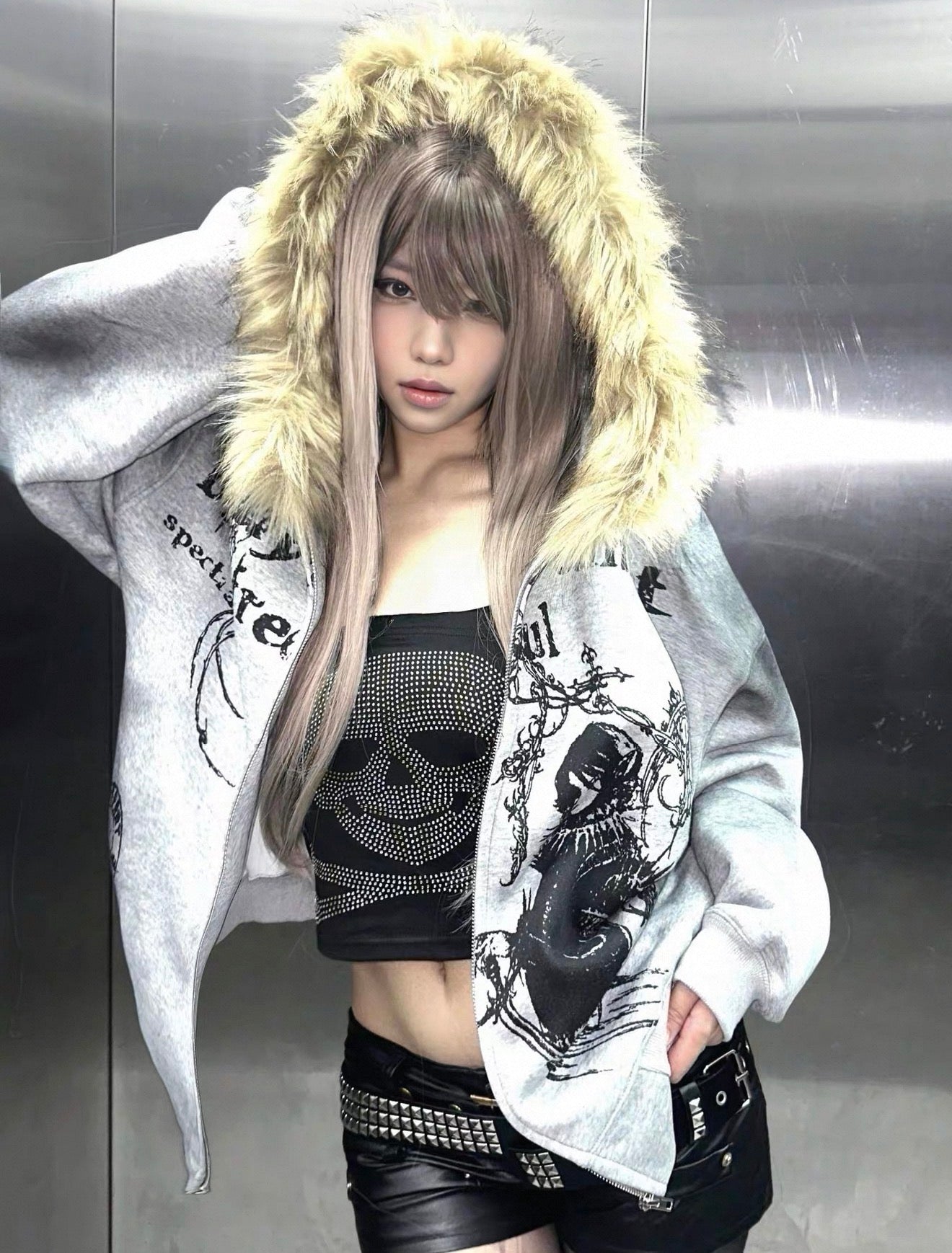 Lost Division Gothic Fur Zip Hoodie