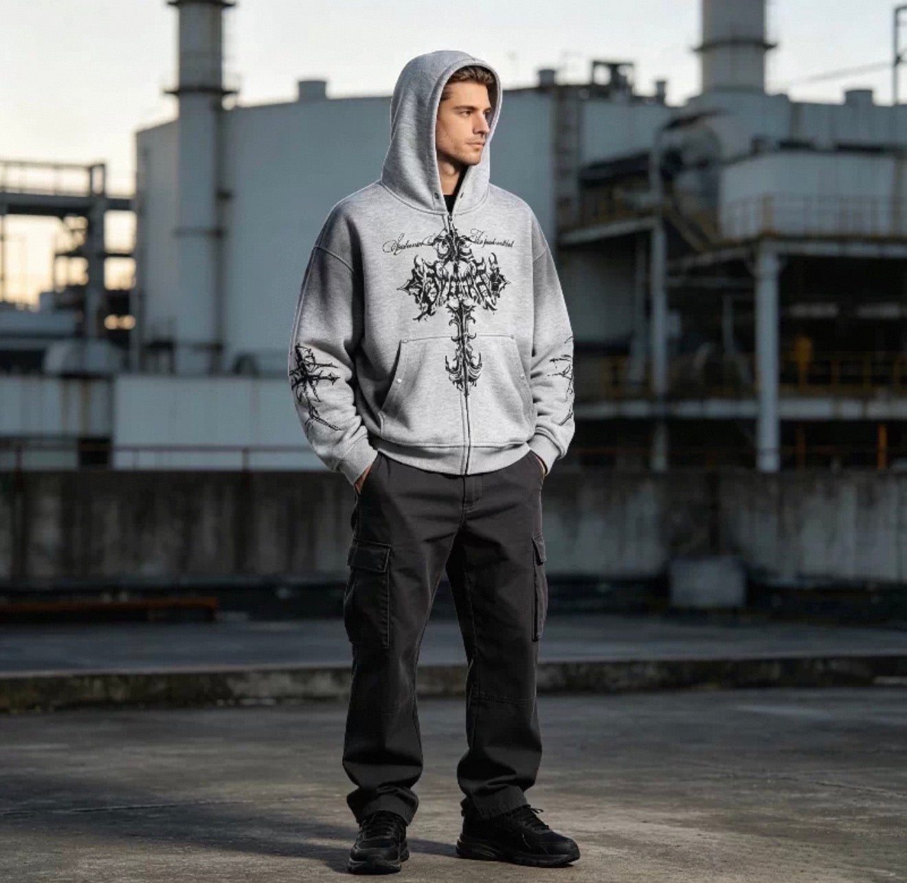 Y2K Gothic Cross Zip Hoodie