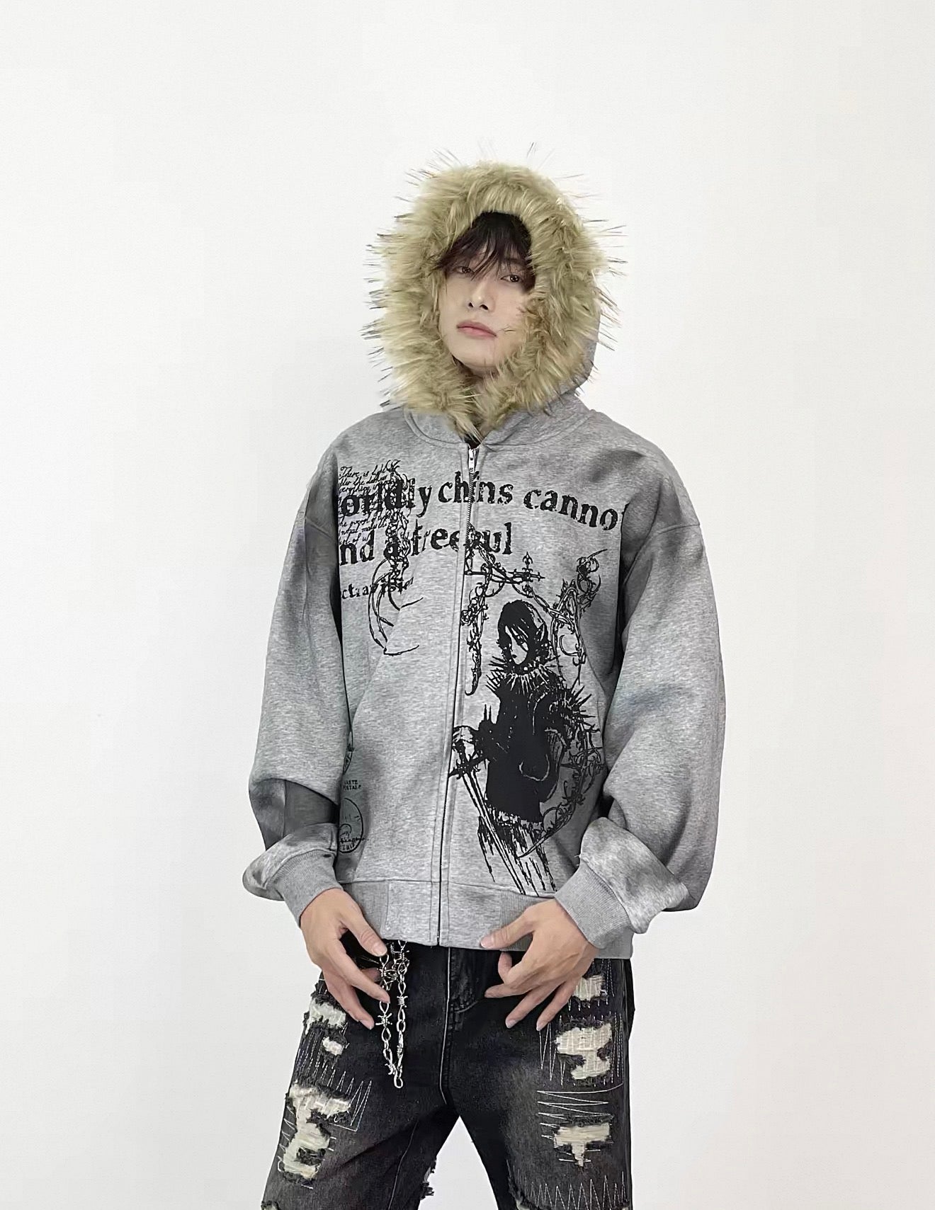 Lost Division Gothic Fur Zip Hoodie