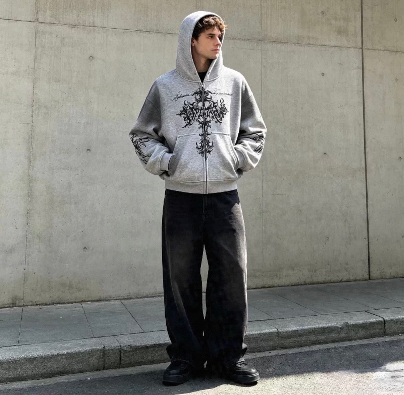 Y2K Gothic Cross Zip Hoodie