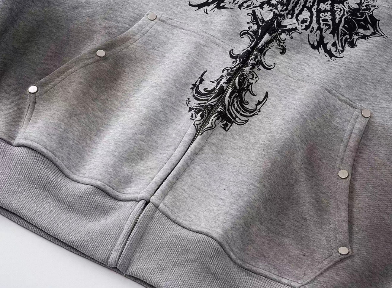 Y2K Gothic Cross Zip Hoodie