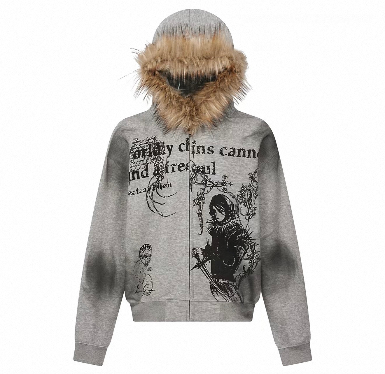 Lost Division Gothic Fur Zip Hoodie