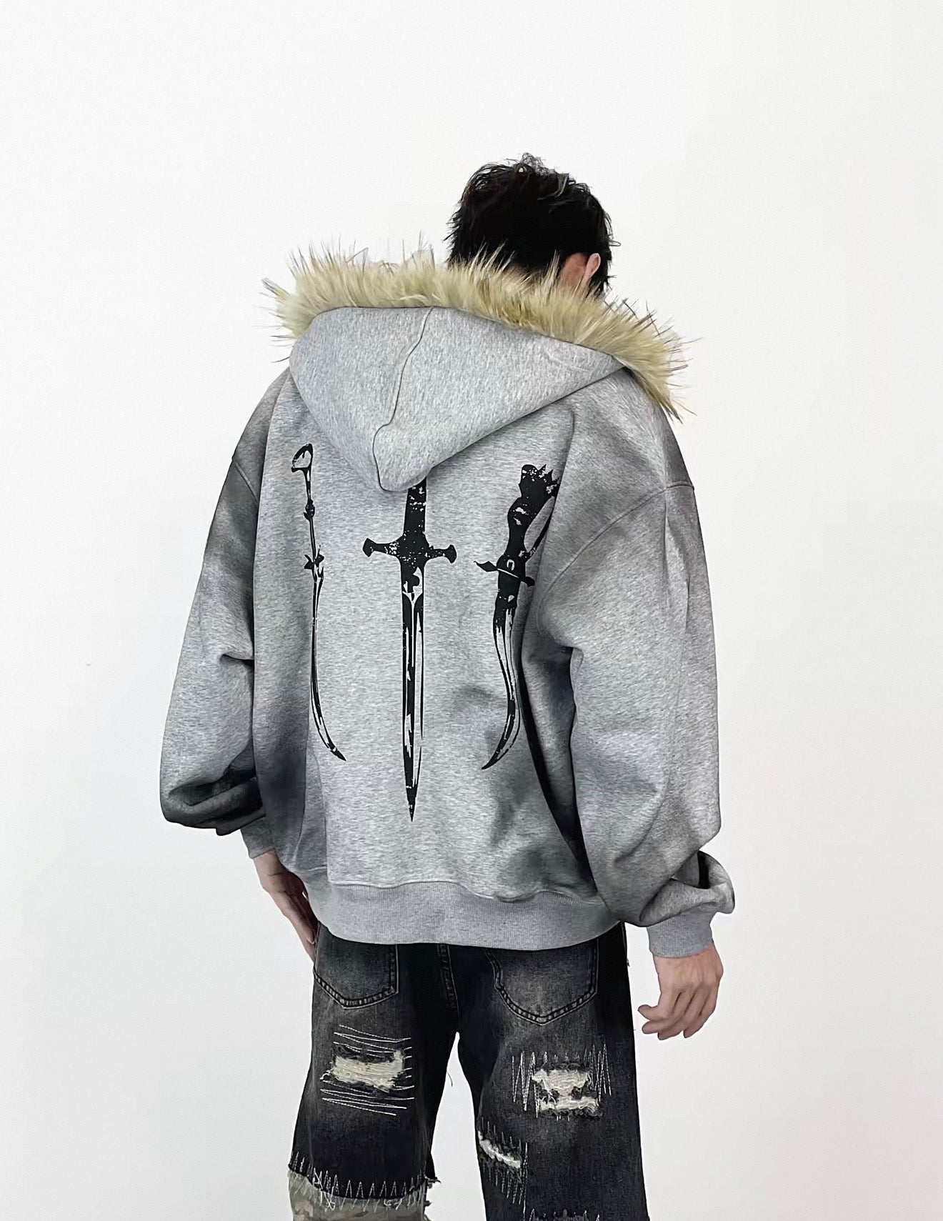 Lost Division Gothic Fur Zip Hoodie