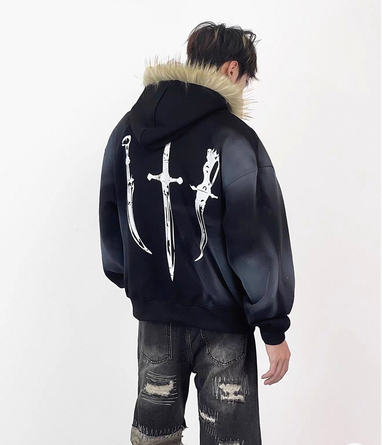 Lost Division Gothic Fur Zip Hoodie