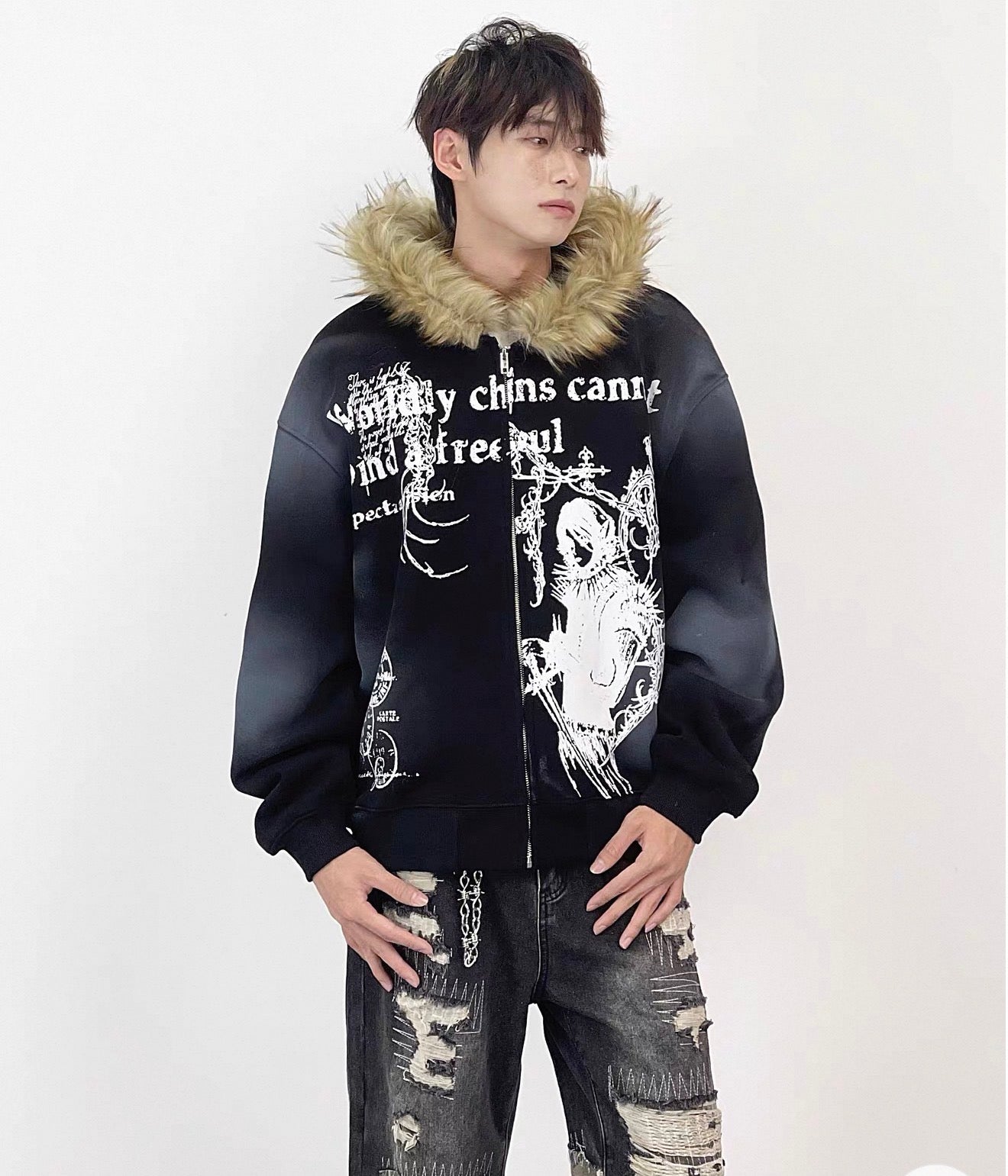 Lost Division Gothic Fur Zip Hoodie
