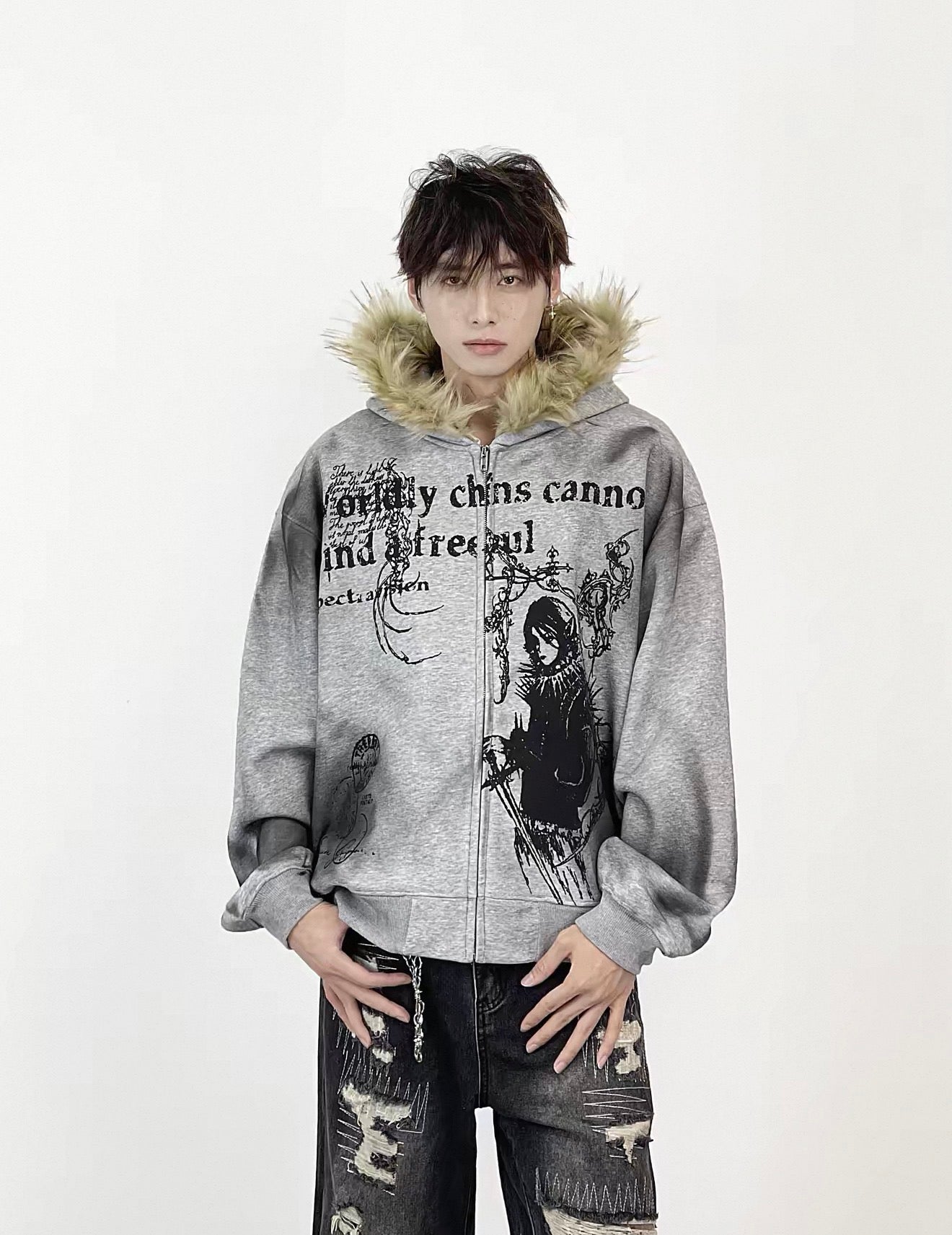 Lost Division Gothic Fur Zip Hoodie