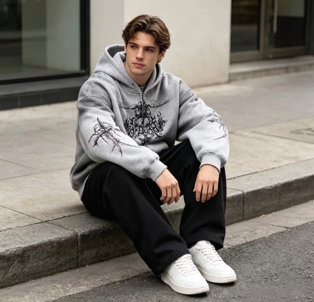 Y2K Gothic Cross Zip Hoodie