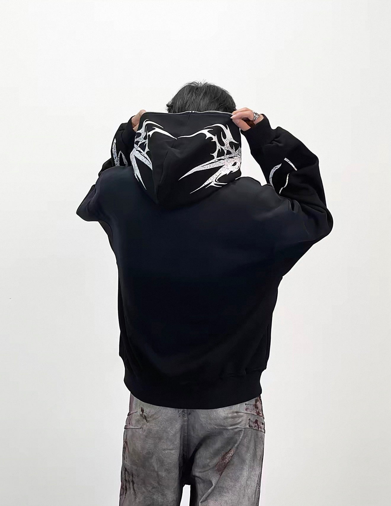 Lost Division Vintage Feeling Graffiti Full Zip Hoodie – Oversized Y2K Streetwear