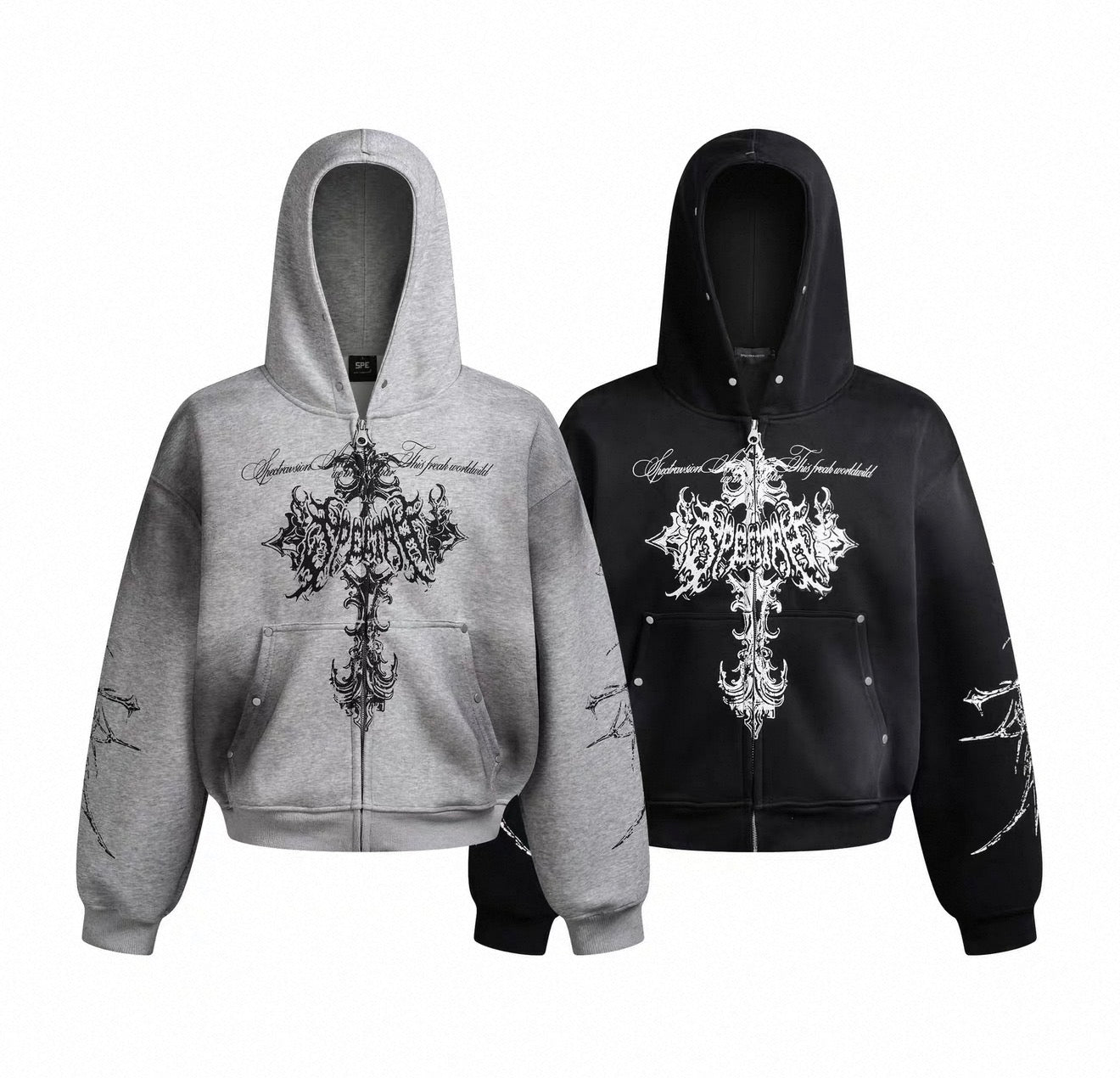Y2K Gothic Cross Zip Hoodie