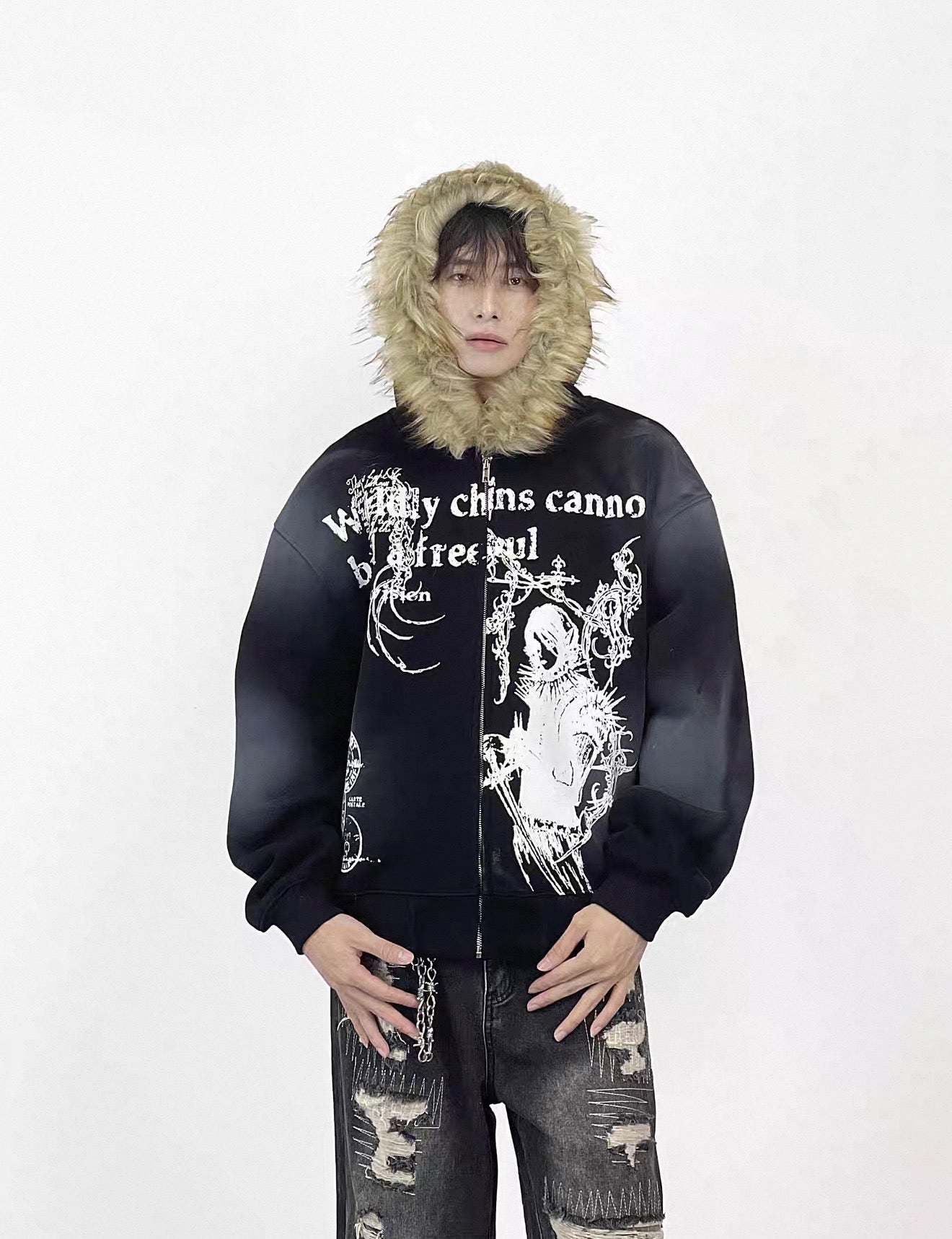 Lost Division Gothic Fur Zip Hoodie