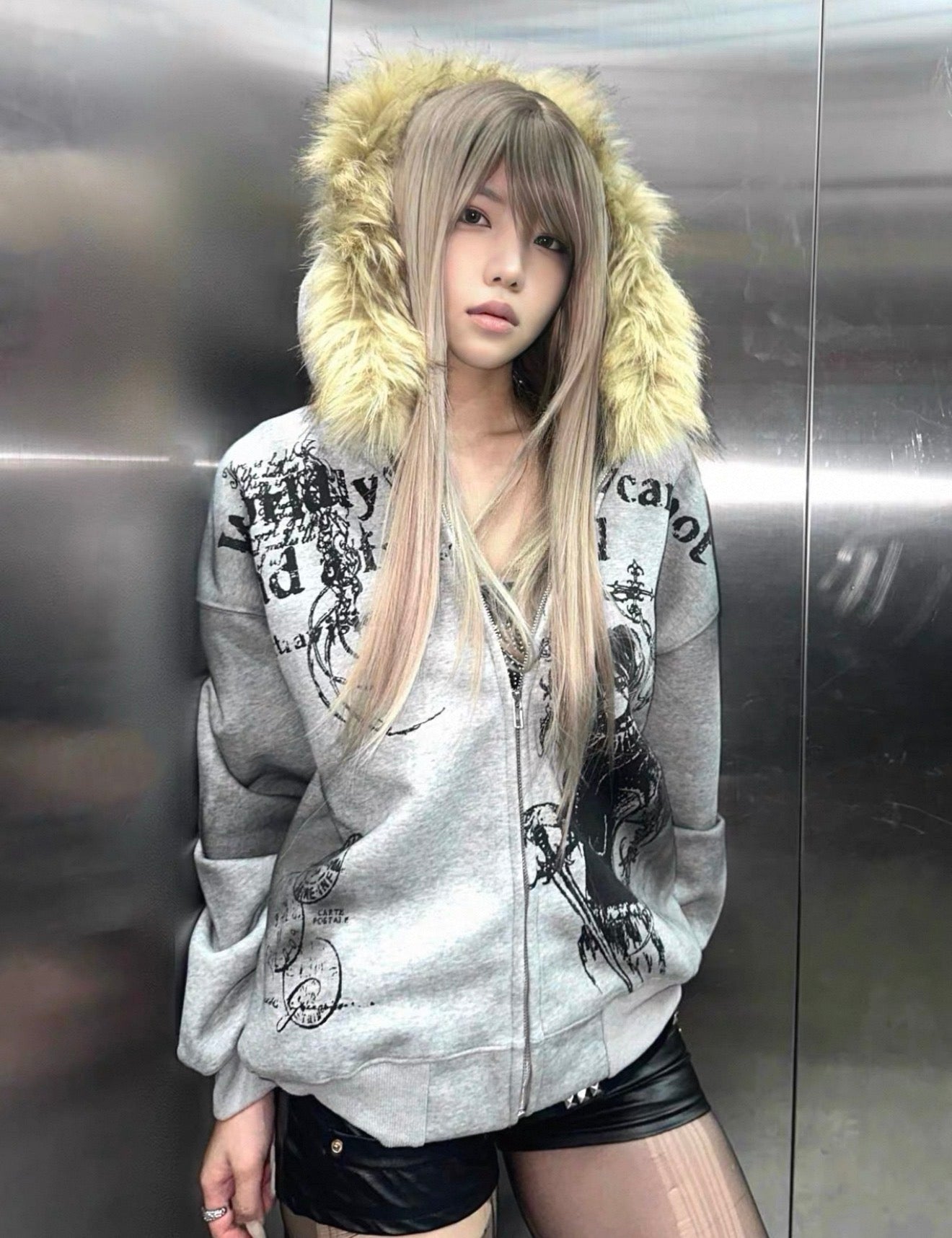 Lost Division Gothic Fur Zip Hoodie