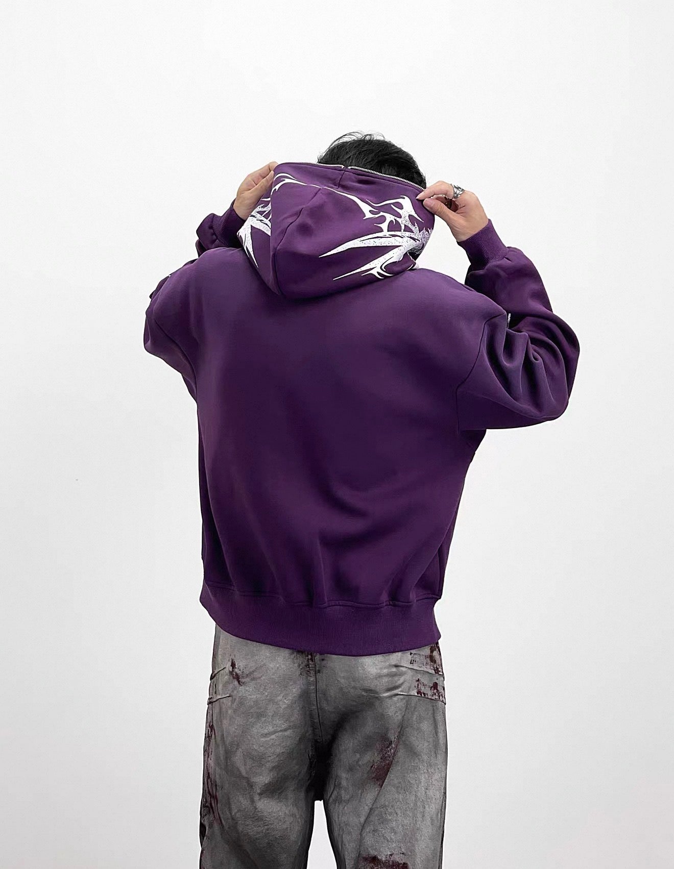 Lost Division Vintage Feeling Graffiti Full Zip Hoodie – Oversized Y2K Streetwear