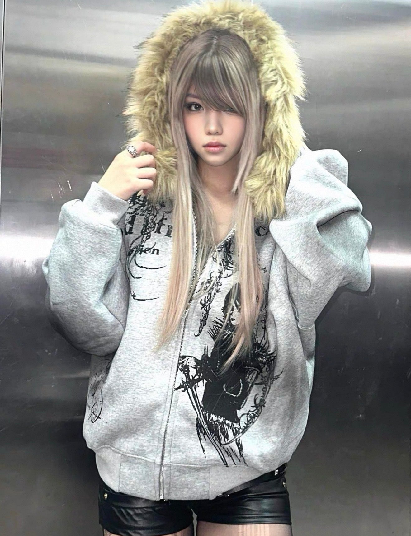 Lost Division Gothic Fur Zip Hoodie