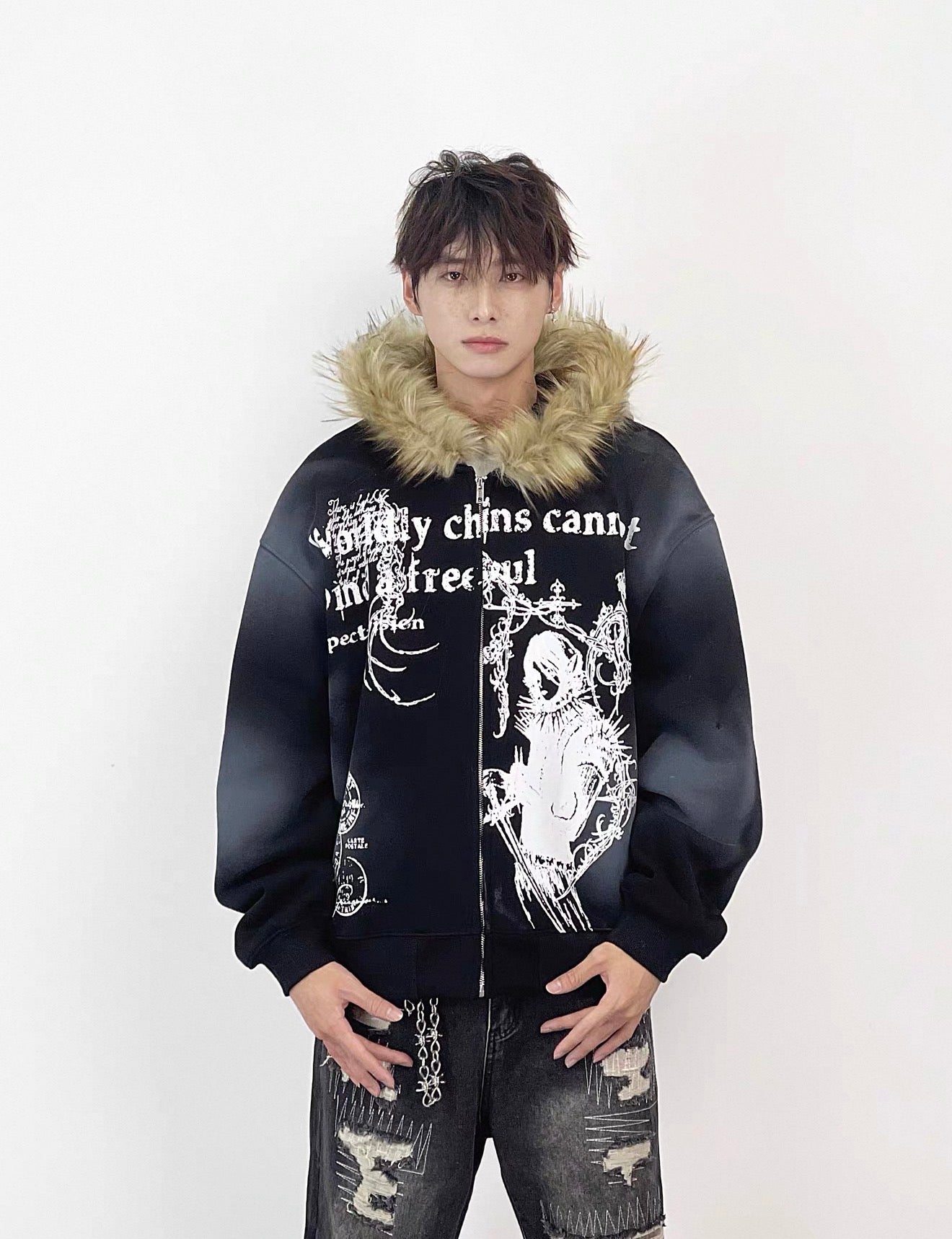 Lost Division Gothic Fur Zip Hoodie