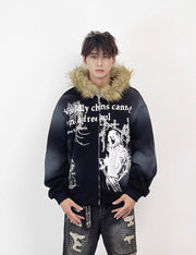 Lost Division Gothic Fur Zip Hoodie